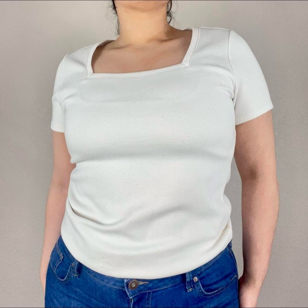 White square neck blouse
